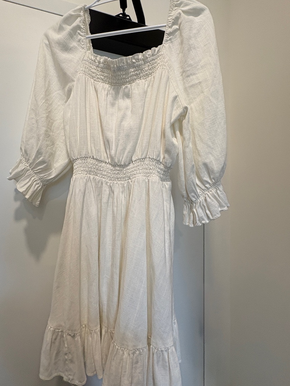 Ever New Cream Smocked Midi Dress with Puff Sleeves